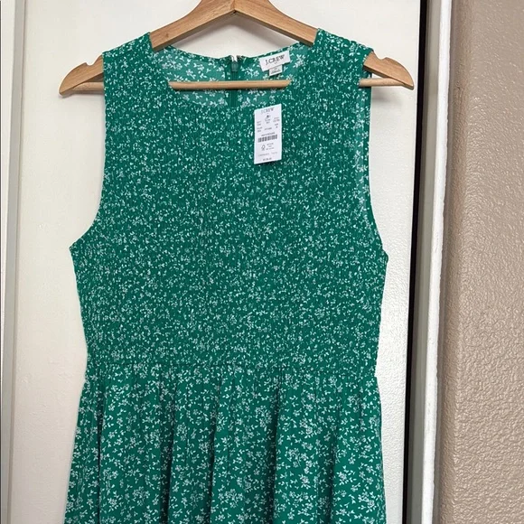 J. Crew Smocked Floral Sleeveless Green Dress - Picture 2 of 5